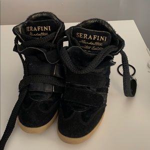 Serafini Hidden Platform black sneakers with fur